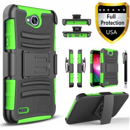 LG X Calibur, LG X Venture Case, Dual Layers [Combo Holster] Case And Built-In Kickstand Bundled with [Premium Screen Protector] Hybird Shockproof And Circlemalls Stylus Pen (Green)